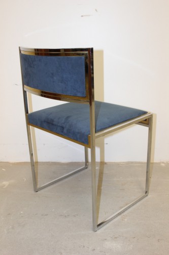 Antiquités - Suite de huit chaises en acier chromé et laiton par Roméo Rega vers 1970