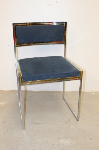 Antiquités - Suite de huit chaises en acier chromé et laiton par Roméo Rega vers 1970