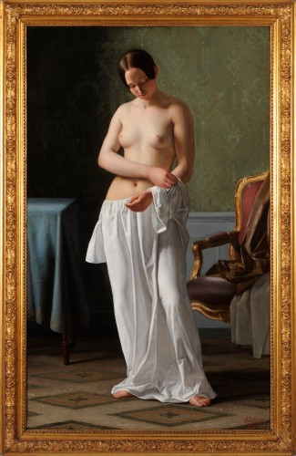 Julius Exner (1825-1910) - Model undressing - Paintings & Drawings Style Restauration - Charles X
