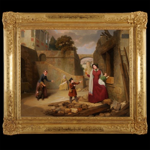 Geoffroy Chocarne (1797-1870) - Scène de charité aux incendies - Tableaux et dessins Style Louis-Philippe