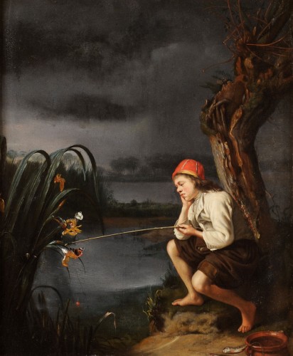 Jeune pêcheur à la ligne - Attribué à Godfried Schalken (1643-1706) -  - Tableaux et dessins Style Louis XIV