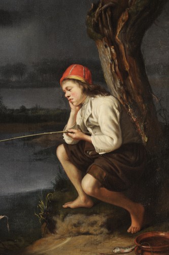 Tableaux et dessins Tableaux XVIIe siècle - Jeune pêcheur à la ligne - Attribué à Godfried Schalken (1643-1706) - 