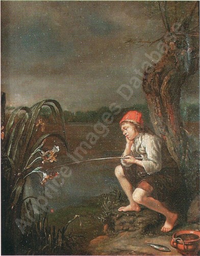 Antiquités - Jeune pêcheur à la ligne - Attribué à Godfried Schalken (1643-1706) - 