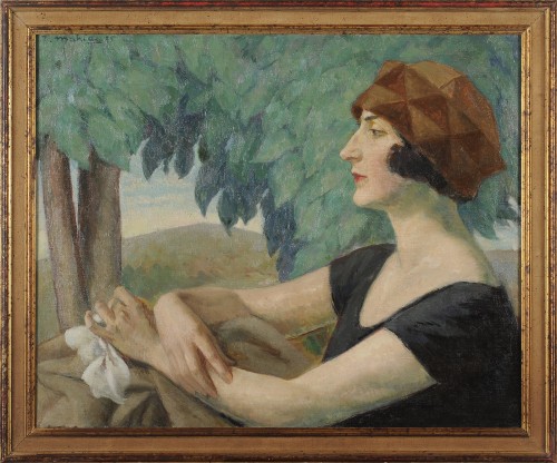 Robert Mahias (1890-1962) - Portrait de femme de profil - Tableaux et dessins Style Art Déco