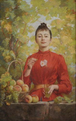 Louis Adolphe Tessier (1858-1915) - Portrait de femme sous une treille