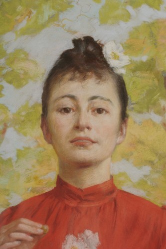 Louis Adolphe Tessier (1858-1915) - Portrait of a Woman under a Vine - 