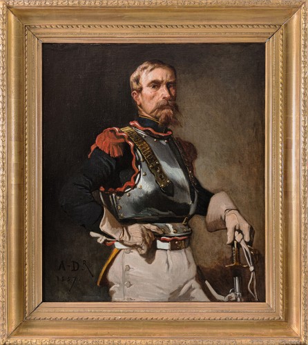 Edouard Armand-Dumaresq (1826-1895) - Portrait d’un cuirassier du 1er Empire - Tableaux et dessins Style Napoléon III