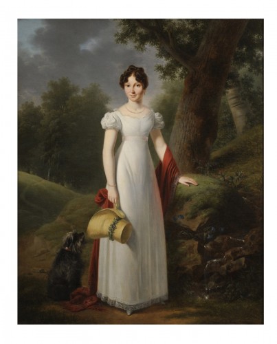 François-Joseph Kinson (1770-1839) - Portrait of a young woman and her dog