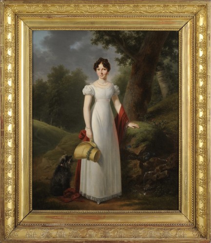 François-Joseph Kinson (1770-1839) - Portrait de jeune femme et son chien - Tableaux et dessins Style Empire