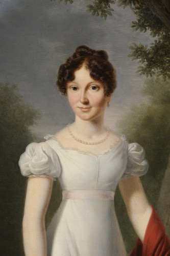 Tableaux et dessins Tableaux XIXe siècle - François-Joseph Kinson (1770-1839) - Portrait de jeune femme et son chien