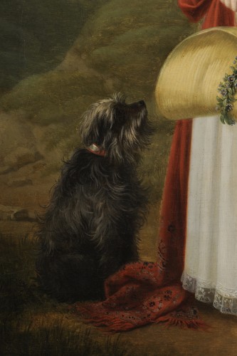 François-Joseph Kinson (1770-1839) - Portrait de jeune femme et son chien - Empire