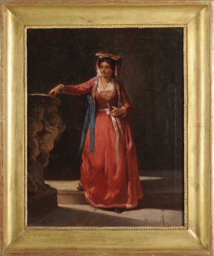 French school circa 1850 - Young roman woman in a church - Paintings & Drawings Style Louis-Philippe