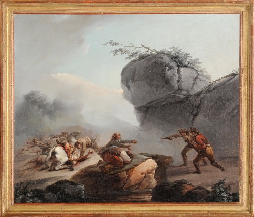 Batailles de brigands - Attribué à Jacques Bertaux (c.1745-1818) - Tableaux et dessins Style Louis XV