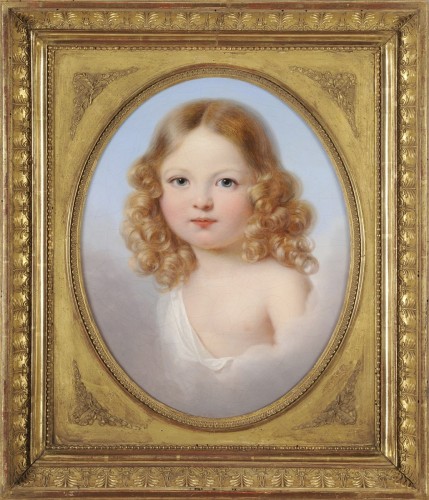 Portrait d’enfant dans les nuées - Ecole française vers 1800 - Tableaux et dessins Style Empire