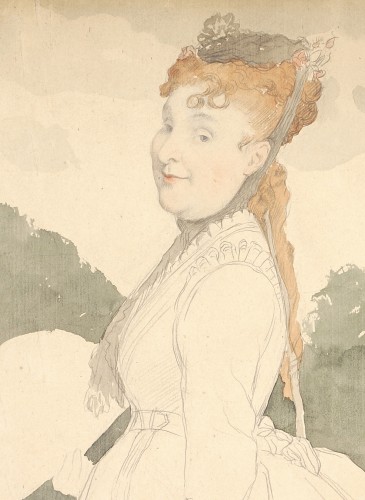 James Tissot (1836-1902) - Madame Eugène Pegg on a walk in Saint Germain Paris - Paintings & Drawings Style Napoléon III