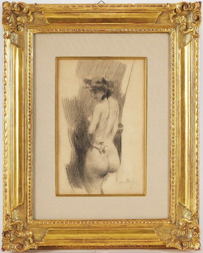Giovanni Boldini (1842-1931) - Nu de dos, portrait présumé de Lina Cavalieri - Tableaux et dessins Style Art nouveau