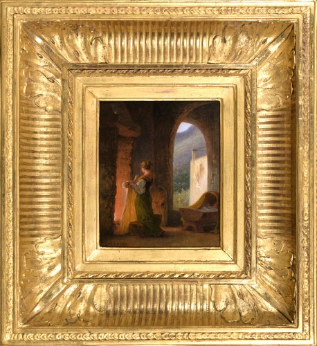 Guillaume Ronmy (1786-1854) Jeune italienne séchant les langes de son enfant - Tableaux et dessins Style Restauration - Charles X