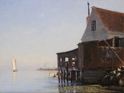 Christian Mølsted (1862-1930) View of the port of Dragør in Denmark
