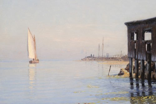 Christian Mølsted (1862-1930) View of the port of Dragør in Denmark - 