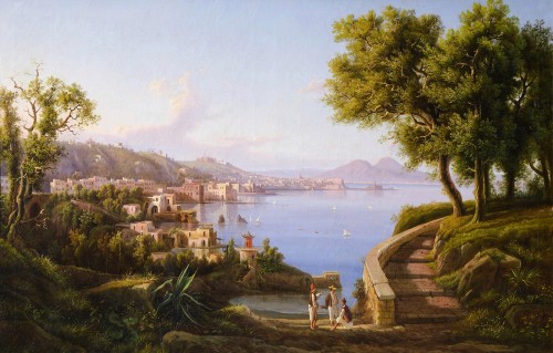 La baie de Naples et le Vésuve, attribué à  Carl-Wilhelm GÖTZLOFF