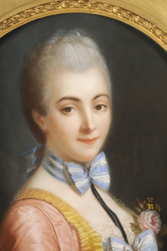 Tableaux et dessins Dessin, Aquarelle & Pastel - Portrait de jeune femme en tenue d’époque Louis XV - Ecole française du XIXe