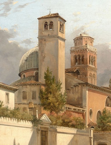 Venise, Saint Roch et le campanile des Frari, attribué à Frans Vervloet (1795-1872) - Tableaux et dessins Style Louis-Philippe