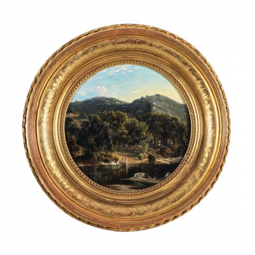 Félix-Hippolyte Lanoüe (1812-1872) Paysage d'Italie aux baigneuses