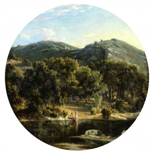 Félix-Hippolyte Lanoüe (1812-1872) Paysage d'Italie aux baigneuses - Tableaux et dessins Style Louis-Philippe