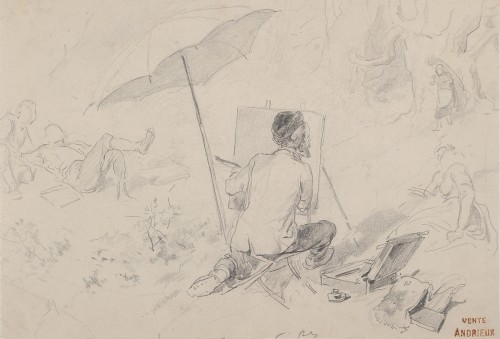 Clément Auguste Andrieux (1829-1880) Le peintre en plein air - Tableaux et dessins Style Napoléon III