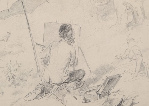 Tableaux et dessins Dessin, Aquarelle & Pastel - Clément Auguste Andrieux (1829-1880) Le peintre en plein air