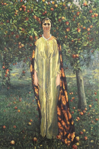 Léon Kamir Kauffmann (1872-1933) Portrait de femme sous les pommiers - Tableaux et dessins Style Art Déco