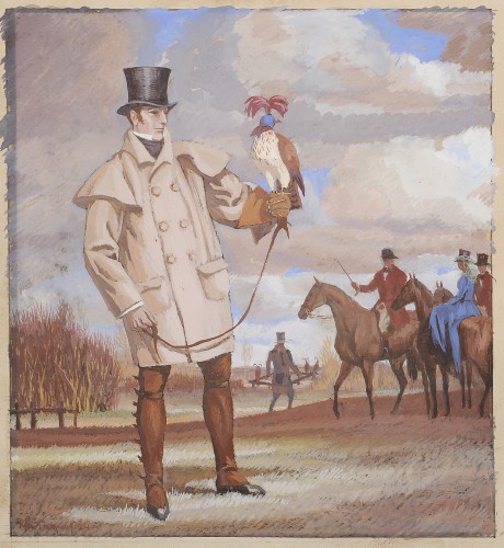 Maurice Taquoy (1878-1952) Portrait d’un chasseur au vol et son faucon