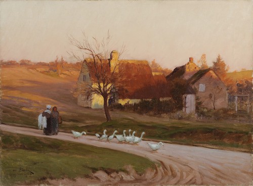 Henri Saintin (1846-1899) Coucher de soleil à Cernay la Ville ou Le retour des oies - Tableaux et dessins Style Napoléon III