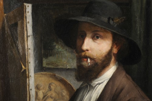 Tableaux et dessins Tableaux XIXe siècle - Jean Dablin (1858-1923) Autoportrait dans l’atelier 1881 Saint-Quentin Aisne