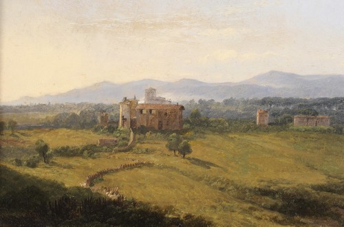 Vue depuis la villa Borghese à Rome, attribué  à Simon Denis (1755-1813)  - Tableaux et dessins Style Louis XVI