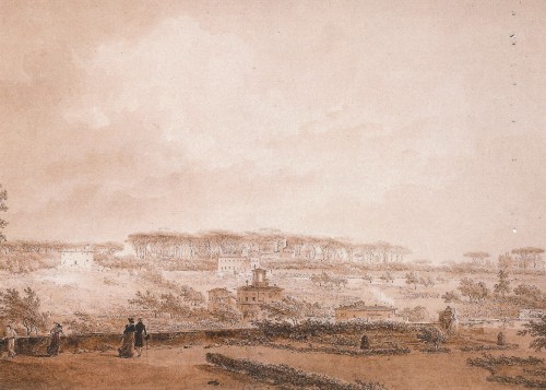 Louis XVI - Vue depuis la villa Borghese à Rome, attribué  à Simon Denis (1755-1813) 