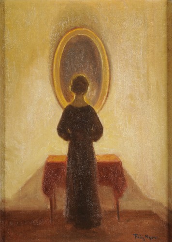 Poul Friis Nybo (1869-1929) Femme au miroir au Danemark - Tableaux et dessins Style Art Déco