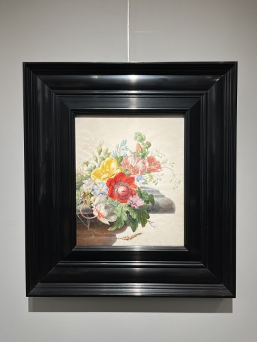 Herman Henstenburgh (1667-1726) Fleurs sur un entablement de marbre - Tableaux et dessins Style Louis XV