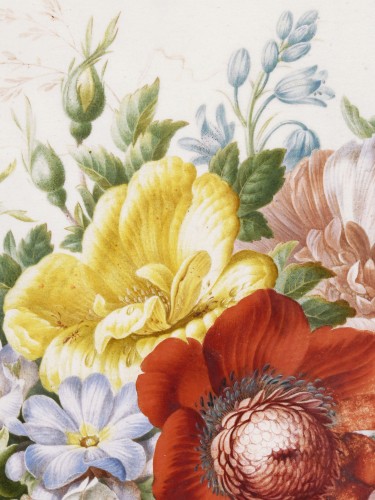 XVIIIe siècle - Herman Henstenburgh (1667-1726) Fleurs sur un entablement de marbre
