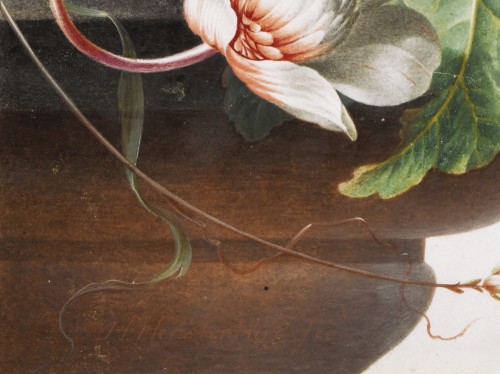 Herman Henstenburgh (1667-1726) Fleurs sur un entablement de marbre - Louis XV