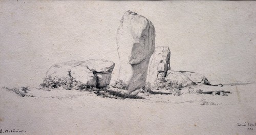 Les menhirs de Carnac Mégalithes, attribué à Guillaume Bodinier (1795-1872)  - Tableaux et dessins Style Louis-Philippe