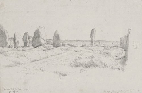 Tableaux et dessins Tableaux XIXe siècle - Les menhirs de Carnac Mégalithes, attribué à Guillaume Bodinier (1795-1872) 