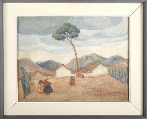 Camilo Blas (1903-1985) Paysage des Andes - « Paisaje Andino » - Tableaux et dessins Style Art Déco