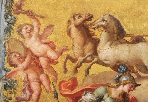 Objet de décoration  - Panneau de carrosse doré XVIIIe - Apollon sur son char et Minerve