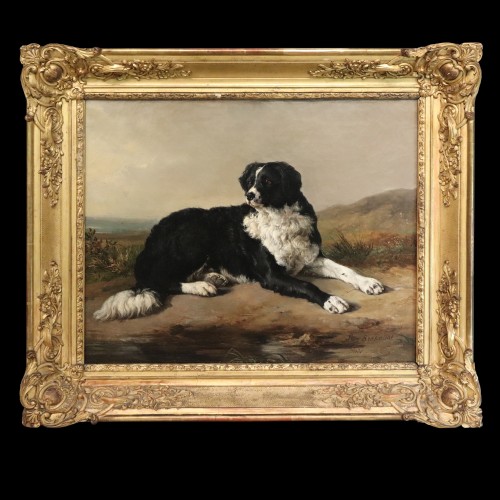 Jacques Raymond BRASCASSAT (1804-1867) - Portrait du chien de l'artiste - Tableaux et dessins Style Restauration - Charles X