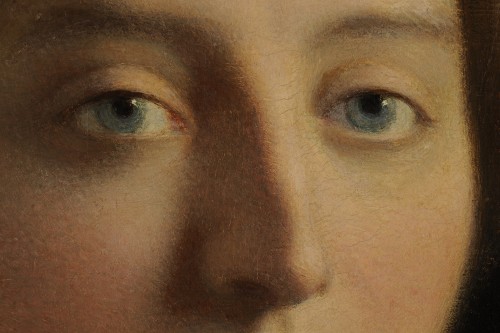 Tableaux et dessins Tableaux XIXe siècle - Ecole française vers 1870 - Portrait de jeune femme à la cape bleue