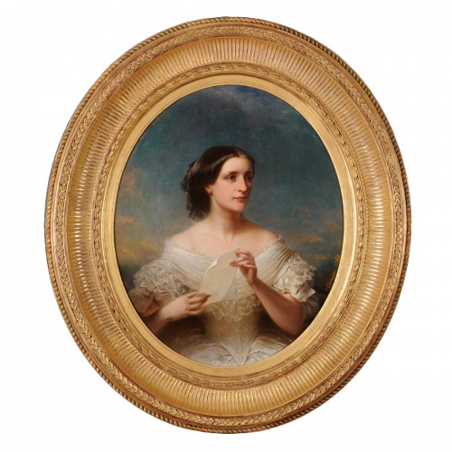 Charles Gomien (1808-1876) - Portrait de jeune femme à la lettre