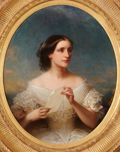 Charles Gomien (1808-1876) - Portrait de jeune femme à la lettre - Tableaux et dessins Style Napoléon III