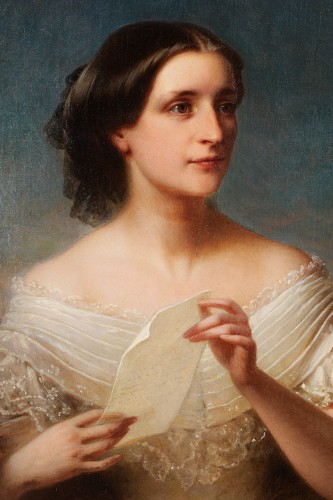 Charles Gomien (1808-1876) - Portrait de jeune femme à la lettre - Galerie de Frise