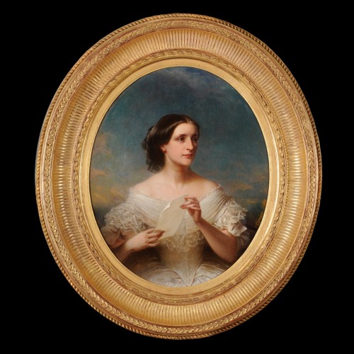 Charles Gomien (1808-1876) - Portrait de jeune femme à la lettre - Napoléon III